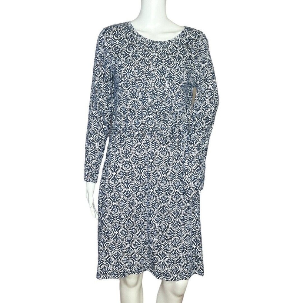 Hatley Women’s Martine Dress Blue White Scallop Print A-Line Twist Front Size M